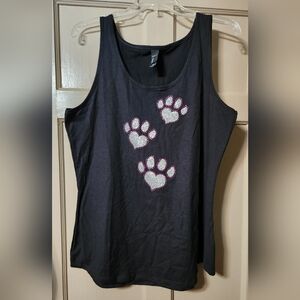 NWT Black Tank Top with Blingy Paw Print Design XL